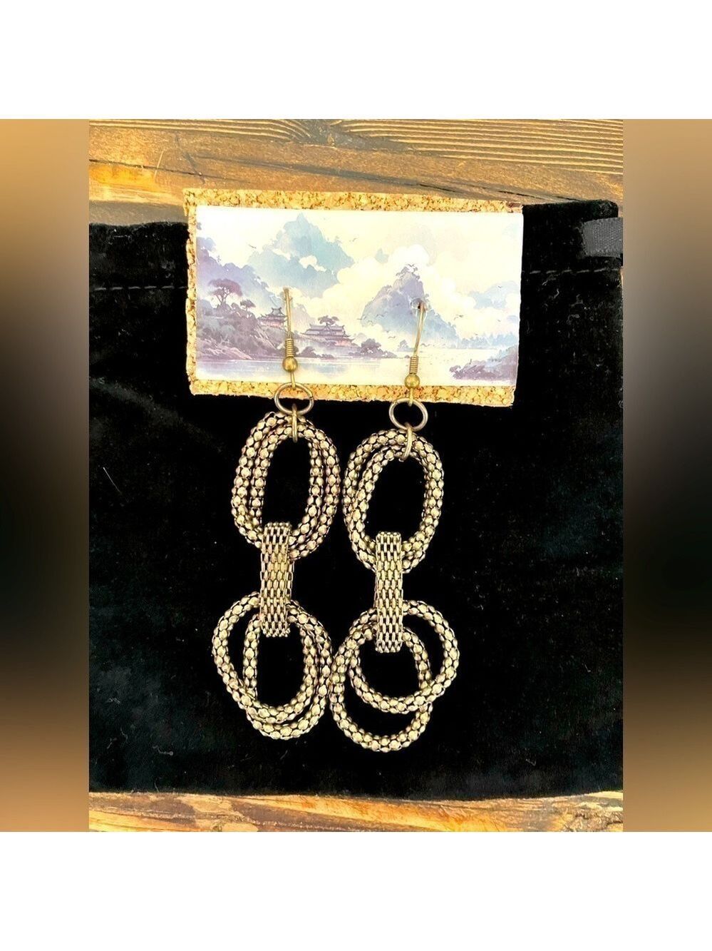 Gorgeous Antique Gold Brass Finished Steel Link Dangle Earrings- lightweight